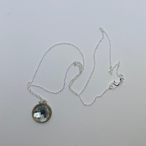 Silver-Tone Clear Textured Rhinestone Necklace - Picture 3 of 6